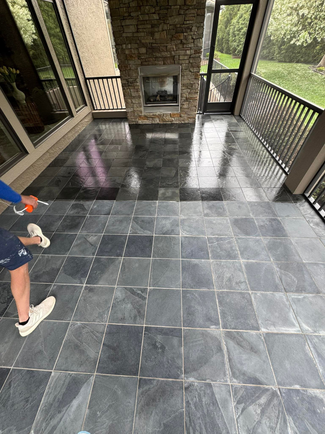 Applying A1 Floors sealer with applicator